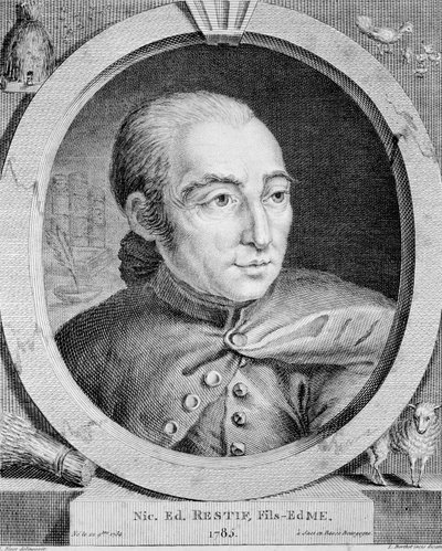 Portrait of Nicolas Edme Restif de La Bretonne (1734-1806) - by Binet, engraving by Louis (after) Binet