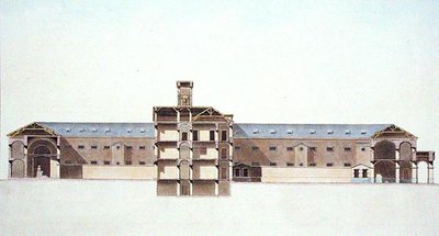 Cross Section of the New Prison in Brussels, from Choix des Monuments, Edifices et Maisons les plus remarquables du Royaume des Pays-Bas by Pierre Jacques Goetghebuer, engraved by the author, published 1827 by Louis (after) Damesme