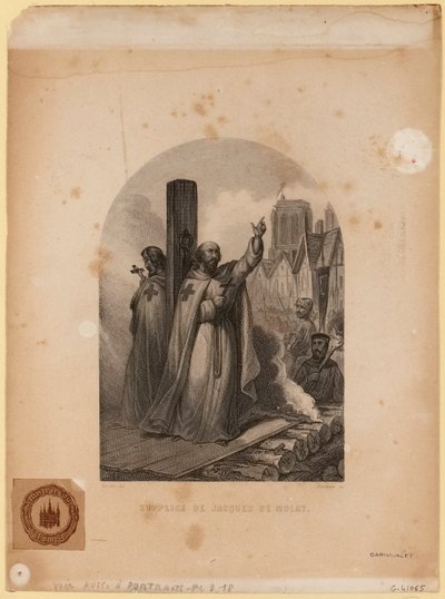 Supplice de Jacques de Molay, engraved by Jean-Charles Pardinel by Louis (after) Marckl