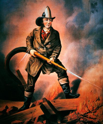 The American Fireman: Facing the Enemy, published by Currier & Ives by Louis (after) Maurer