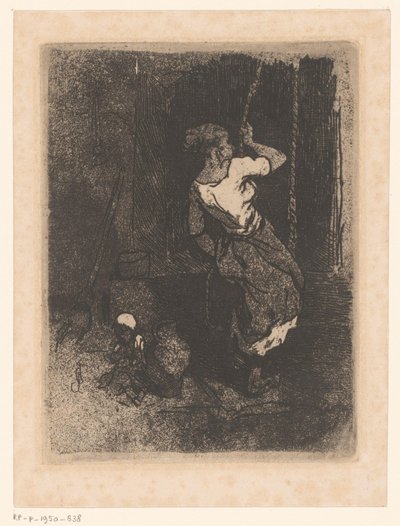 Woman drawing water from a well, with a seated child beside her by Louis Adolphe Hervier (attributed to)