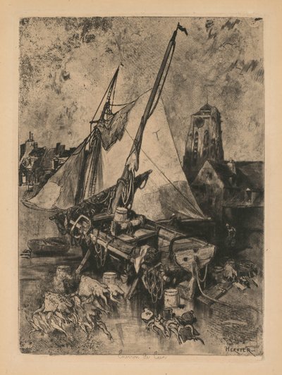 Fishing Boats, Normandy Environ de Caen by Louis Adolphe Hervier