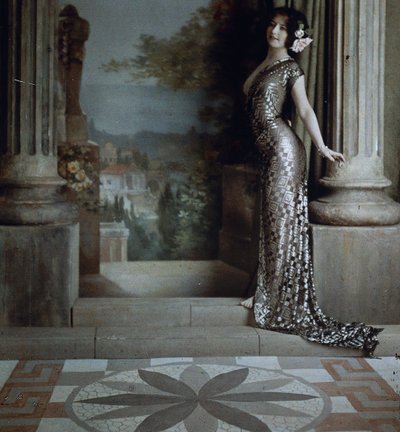 Semi-nude Woman in Diamond-pattern Silver Gown in Classical Interior by Louis Amedee Mante and Edmond Goldschmidt
