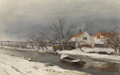 Winter Landscape with Houses and a Canal. 1874 by Louis Apol