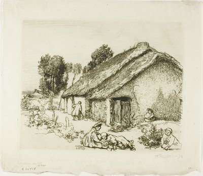 Cottage with Five Children by Louis Auguste Lepère