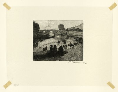 The Horse Pond at the Pont Marie, plate ten from Along the Seine and the Boulevards by Louis Auguste Lepère