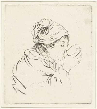 Bust of a Drinking Woman with Headscarf by Louis Bernard Coclers