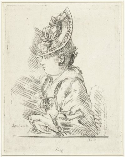 Portrait of a Young Lady with Hat in Profile to the Left by Louis Bernard Coclers