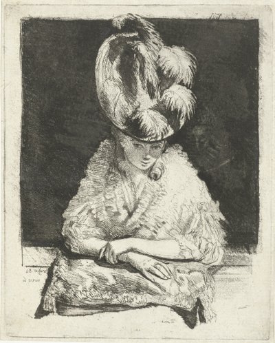 Portrait of a Young Woman with Hat Looking Out the Window by Louis Bernard Coclers