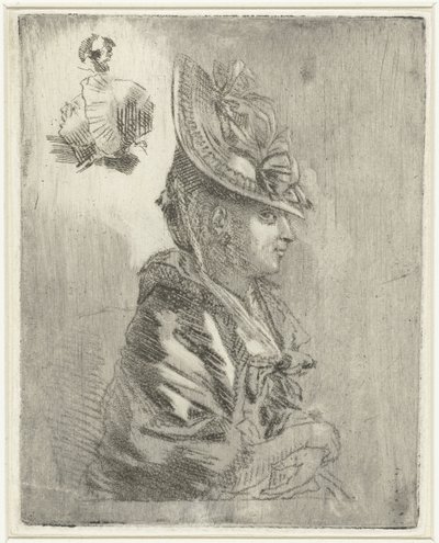 Study Sheet with the Portrait of a Young Woman with Hat and Two Smaller Portraits by Louis Bernard Coclers