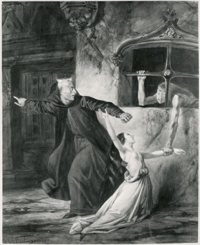 Sachette, Esmeralda and Claude Frollo, illustration to 