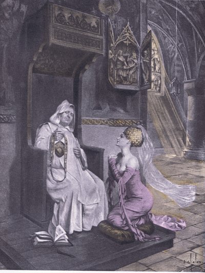 The lady and the friar, illustration from Decameron of Boccaccio published by Navarre Society 1930
