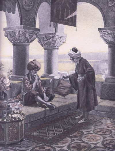 The three rings, illustration from Decameron of Boccaccio by Louis Chalon