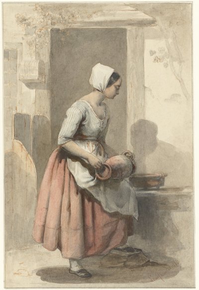 Girl with a Jug at the Entrance of a House by Louis Chantal