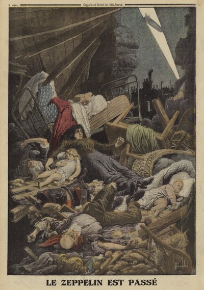 Family killed in a bombing raid by a German Zeppelin, World War I, 1916 by Louis Charles (after) Bombled