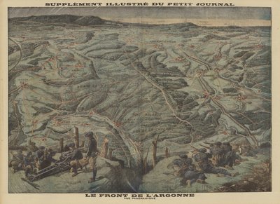 Panoramic view of the Argonne Forest sector of the Western Front, World War I by Louis Charles (after) Bombled