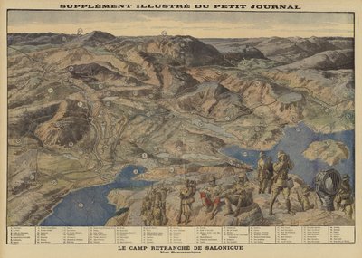 Panoramic view of the entrenched Allied encampment at Salonika, Greece, World War I by Louis Charles (after) Bombled