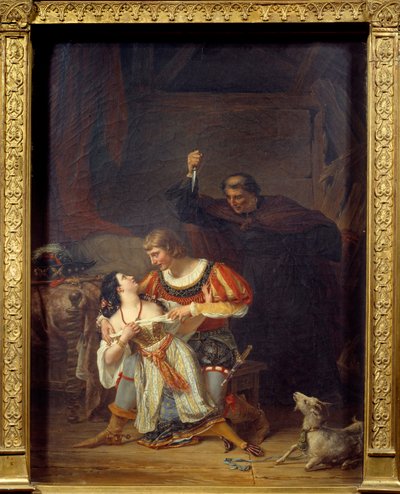 Archdeacon Frollo and Esmeralda. Illustration of 