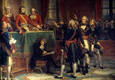 The Three Consuls: Bonaparte, Cambaceres and Lebrun receiving the oaths of presidents. On the right, Emmanuel-Joseph Sieyes (1748-1836) and Pierre-Roger Ducos (1747-1816). Painting by Louis Charles Auguste Couder by Louis Charles Auguste Couder