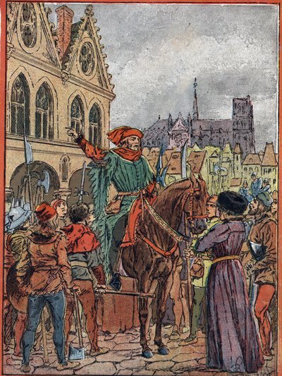 Etienne Marcel, provost of the merchants (1315-1358) acquiring the Maison des Pillars on the Place de Greve in July 1357 by Louis Charles Bombled