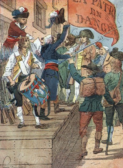 French Revolution wars: voluntary enlistments after the defeats of France in the war between revolutionary France and counter-revolutionary monarchies, the French assembly proclaims the Danger to the Homeland, 22nd July 1792) Illustration by Louis Charles by Louis Charles Bombled