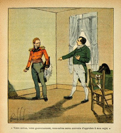 Illustration from the book The Memorial of Saint Helene by Count Emmanuel de Las Cases: Emperor Napoleon blames Governor Hudson Lowe for his behavior towards him by Louis Charles Bombled