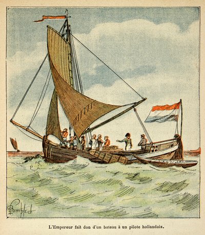 Illustration from the book The Memorial of Saint Helene by Count Emmanuel de Las Cases: Napoleon donated a boat to a Dutch pilot during his visit to Holland by Louis Charles Bombled