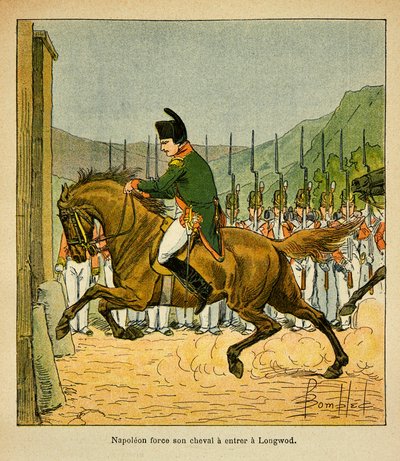 Emperor Napoleon forces his horse to enter Longwood at St. Helene by Louis Charles Bombled