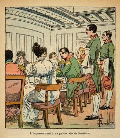 Illustration from the book The Memorial of Saint Helene by Count Emmanuel de Las Cases: Dinner of Emperor Napoleon on board the Northumberland en route to St. Helene, with Mrs. De Montholon on her left by Louis Charles Bombled