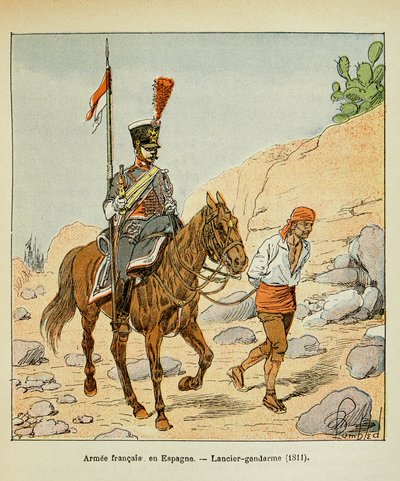 Illustration from the book The Memorial of Saint Helene by Count Emmanuel de Las Cases: French Army in Spain: Lancier Gendarme 1811 by Louis Charles Bombled