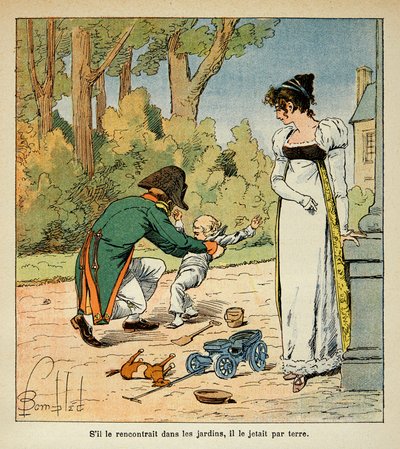 Illustration from the book The Memorial of Saint Helene by Count Emmanuel de Las Cases: Napoleon playing with his son in the presence of Marie Louise by Louis Charles Bombled