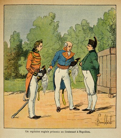 To St. Helene, an English captain presents to Emperor Napoleon a lieutenant by Louis Charles Bombled