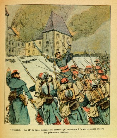 January 1871, In Villersexel, the 92nd de line seized the castle that began to burn and save from the fire of French (The Eastern Armee) by Louis Charles Bombled