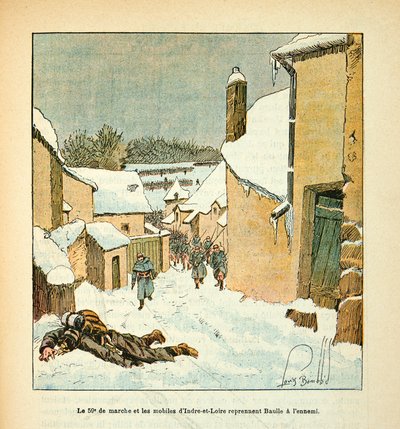 The Army of the Loire by Eugene Sergent, Illustrated by Louis Bombled: The 59th March and the Mobiles of Indre-et-Loire Take Over the City of Baulle from the Enemy, Private Collection by Louis Charles Bombled