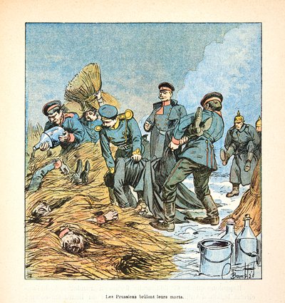 The Army of the Loire by Eugene Sergent, Illustrated by Louis Bombled: Prussians Burn Their Dead During the War of 1870, Private Collection by Louis Charles Bombled