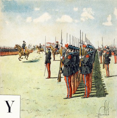 Letter Y: Students of the Military School of Saint-Cyr, "I Will Be a Soldier" - Military Alphabet by Louis Charles Bombled