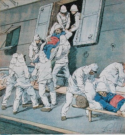 Soldiers who fell ill during the Madagascar campaign disembarking at Algiers from the ship Shamrock by Louis Charles Bombled