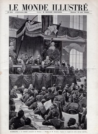 Speech by August Bebel (1840-1913) during the Socialist Congress of Breslau in Germany in 1895 - Engraving in The Illustrous World of 1895 - Drawing by Bombled. by Louis Charles Bombled