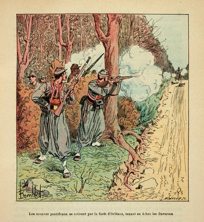 War of Orleans, the Pontifical Zouaves withdrew through the forest of Orleans holding the Bavarians in chess by Louis Charles Bombled