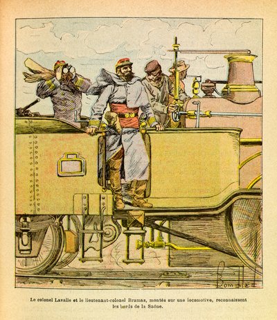 The Eastern Army: December 1870, Colonel Lavalle and Lieutenant Colonel Bramas on a locomotive by Louis Charles Bombled