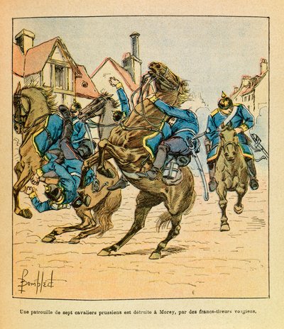 In December 1870, a patrol of seven Prussian horsemen was destroyed in Morey by Vosgians snipers by Louis Charles Bombled