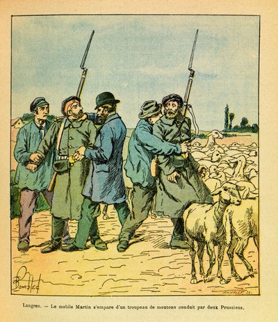 The Eastern Armee of Eugene Sergeant, Illustrated by Louis Bombled: The Martin Mobile, Disguised as a Peasant, Seized a Herd of Sheep Led by Two Prussians to Langres in November 1870 by Louis Charles Bombled