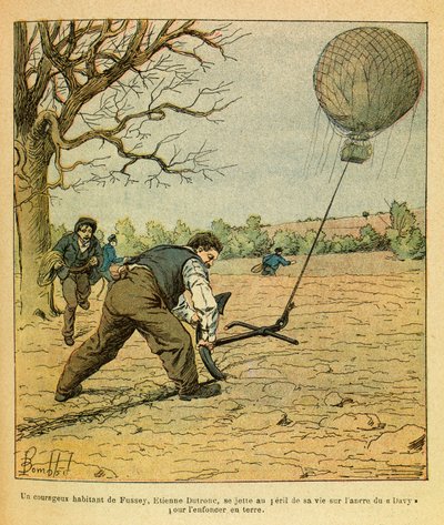 Battle of Nuits Saint Georges; peasants try to hold an observation balloon by Louis Charles Bombled