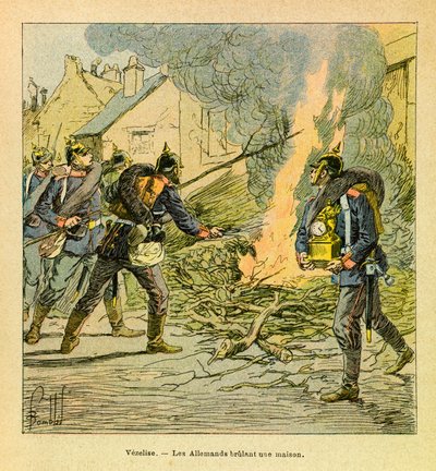 In Vezelise, the Prussians after invading the city, burn a house by Louis Charles Bombled