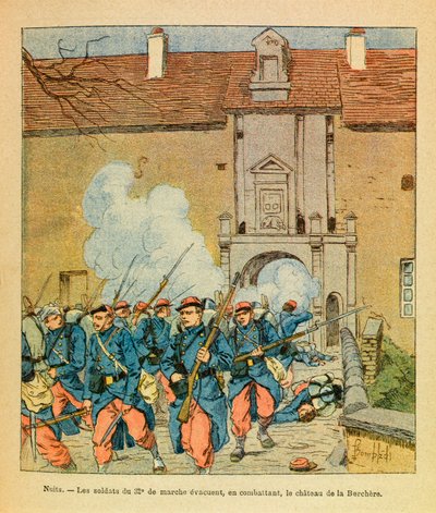 Battle of Night Saint Georges; the soldiers of the 32nd evacuate while fighting the castle of La Berc by Louis Charles Bombled