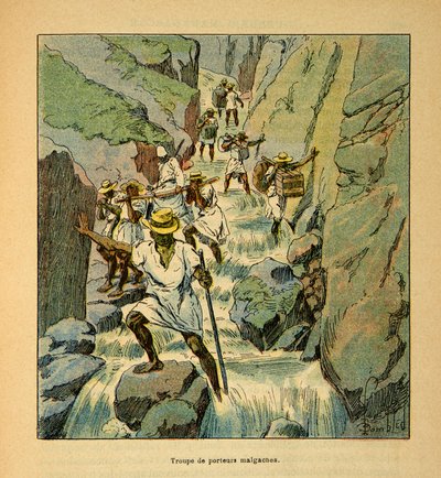 The War in Madagascar: Malagasy Carrier Troops in 1895, Private Collection by Louis Charles Bombled