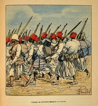 The War in Madagascar: Anecdotal History of the French Expeditions of 1885-1895 by Henri Galli, Illustrated by Louis Bombled: Column of Haoussas Tirailleurs Marching in 1895 by Louis Charles Bombled