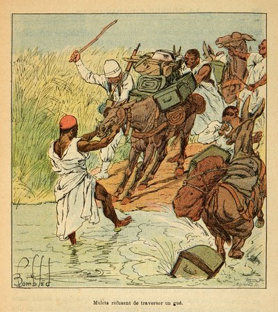 The War in Madagascar: Mules Refusing to Cross a Ford During the French Expedition to Madagascar in 1895 by Louis Charles Bombled