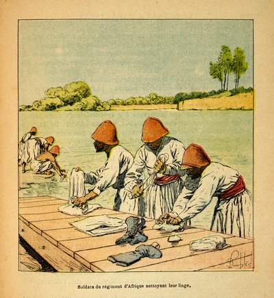 The War in Madagascar - Anecdotal History of the French Expeditions of 1885-1895 by Henri Galli, Illustrated by Louis Bombled: Soldiers of the African Regiment Cleaning Their Laundry on the Banks of a River in Madagascar, Private Collection by Louis Charles Bombled