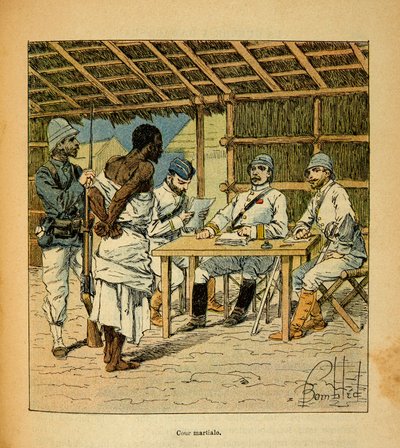 The War in Madagascar - Anecdotal History of the French Expeditions of 1885-1895 by Henri Galli, Illustrated by Louis Bombled: Interrogation of a Hovas Prisoner by the French, Private Collection by Louis Charles Bombled
